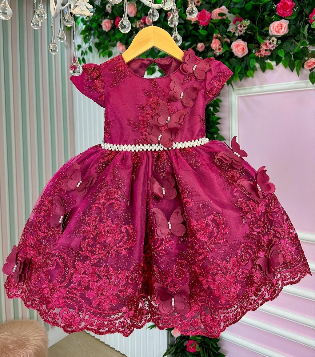 Vestido infantil Princesa Jardim Encantado Rosa c/ borboleta