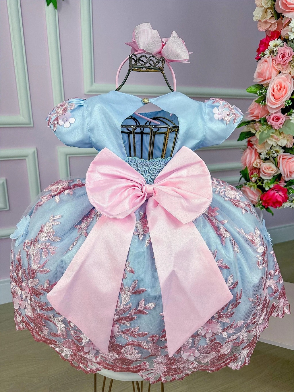 FANTASIA CINDERELA VESTIDO PRINCESA AZUL BORBOLETAS INFANTIL