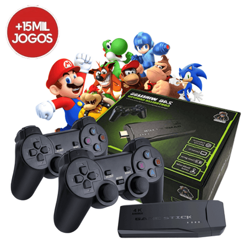 Game Stick Lite 4K + 2 Controles Sem fio e 15 Mil Jogos Retro