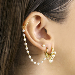 Brinco Ear Line Pérolas Banho Ouro