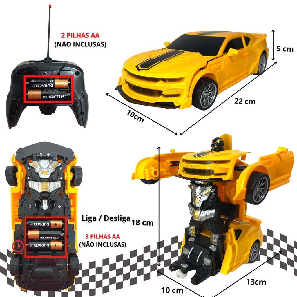 Carrinho Controle Remoto 4 Funcoes Vira Robo Inmetro Verm