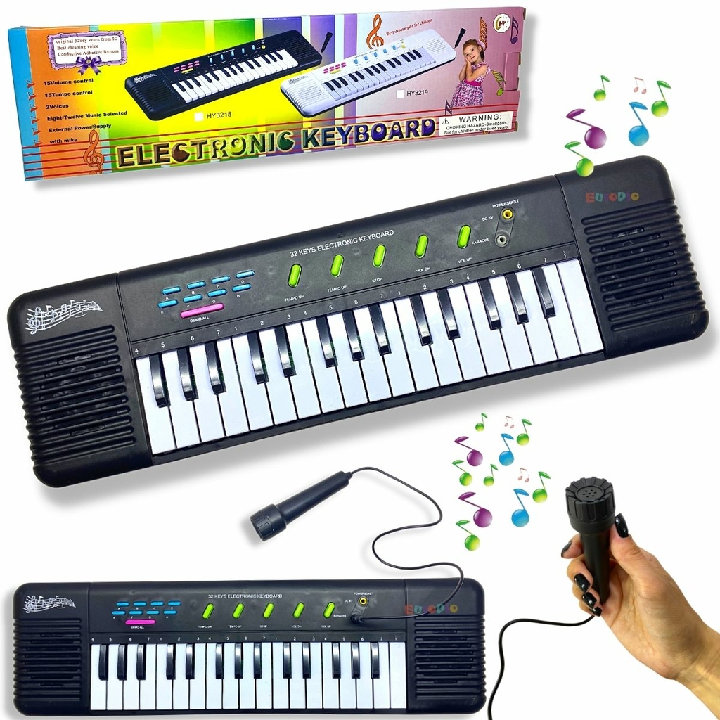 Kit Musical Infantil Mini Bateria+piano Teclado 32 Teclas Nf