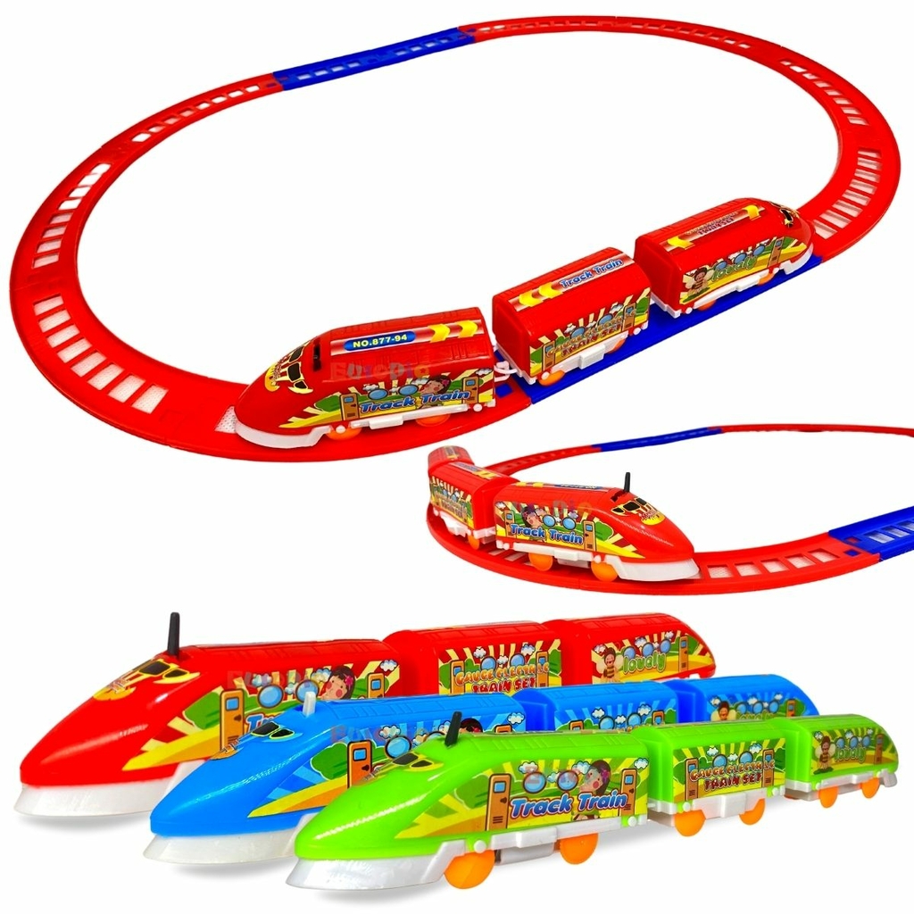 Brinquedo Infantil Trem Set Clássico à Pilhas com Som - Cor Vermelho