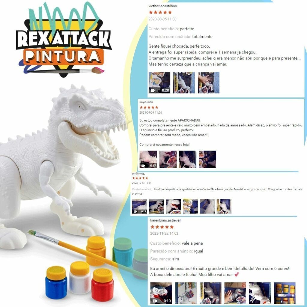 Dinossauro Trex Attack Pintura - 6 Tintas e 1 Pincel