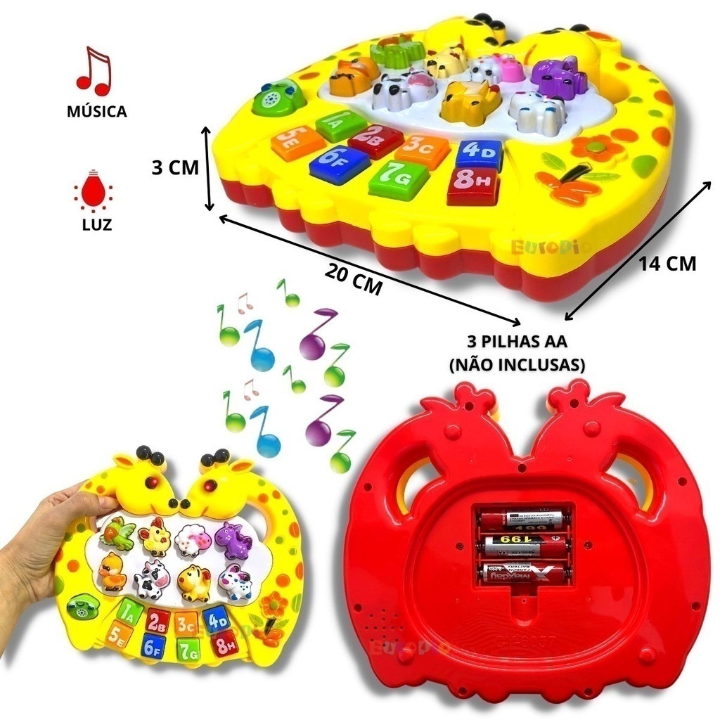 Brinquedo teclado infantil com som dos animais e música