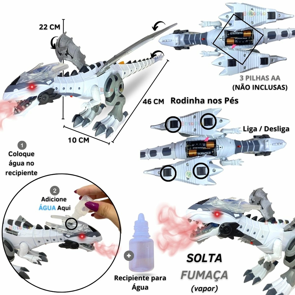 Dragão Robótico Solta Fumaça Com Som - Toyng