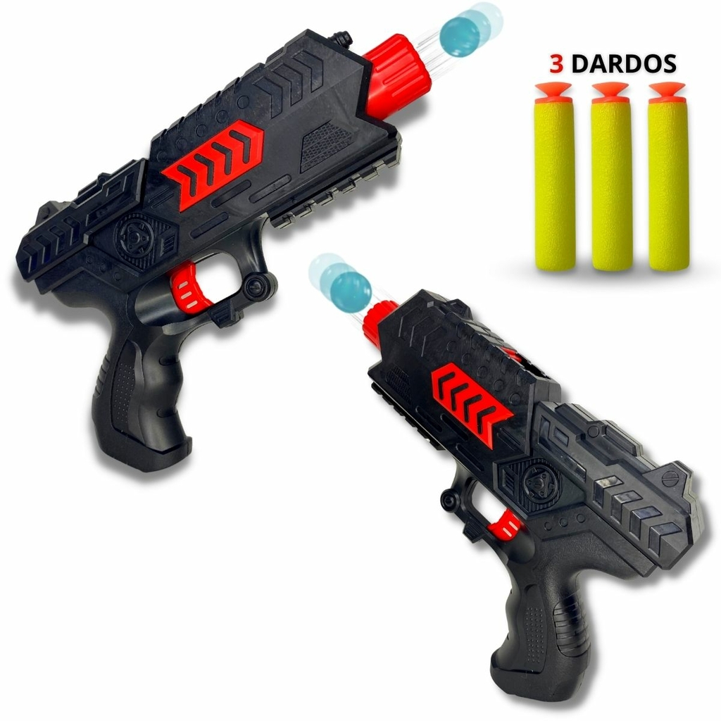 KIT C/ 2 Arminha Lança Dardos e Bolinhas Água Gel Pistola de Brinquedo Arma  Tipo Nerf Barato Criança