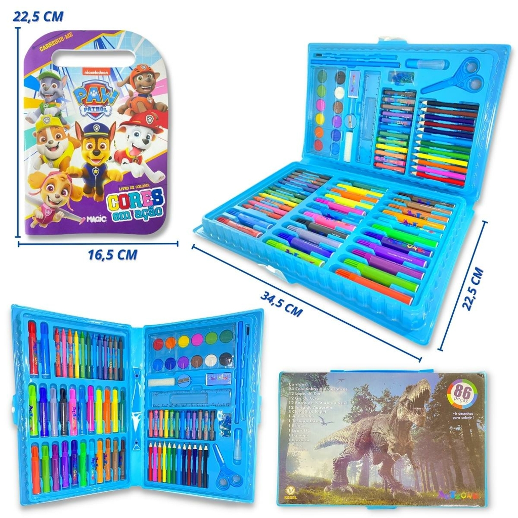 Kit Material Escolar Maleta Pintura Artística C/42 pcs Patrulha