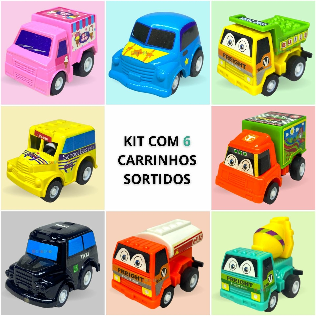 Kit com 6 carrinhos de fricção de Corrida