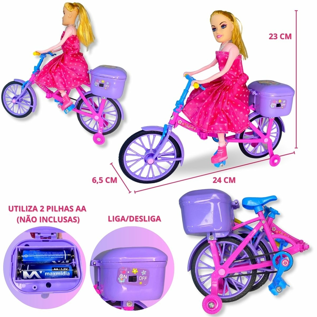 Boneca Articulada Tipo Barbie Musical Com Bicicleta E Acessórios