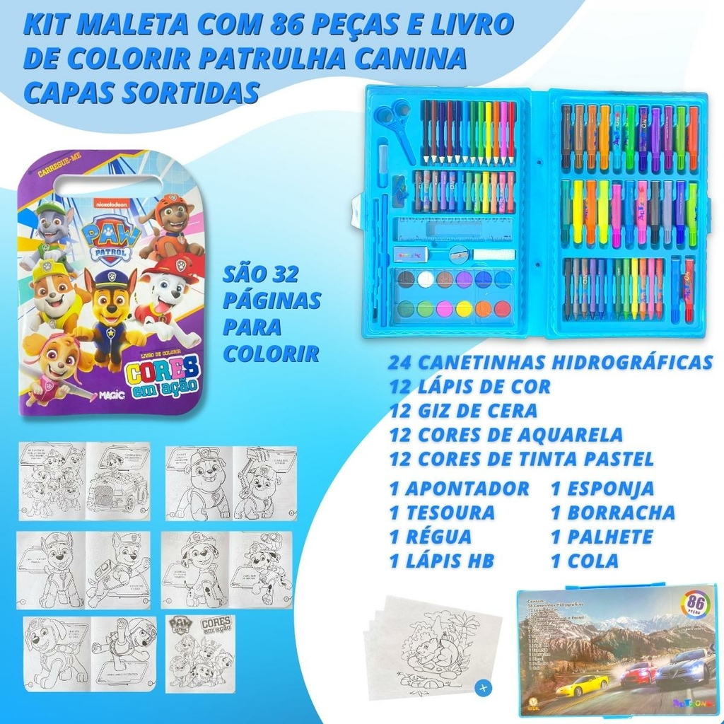 Kit Material Escolar Maleta Pintura Artística C/42 pcs Patrulha