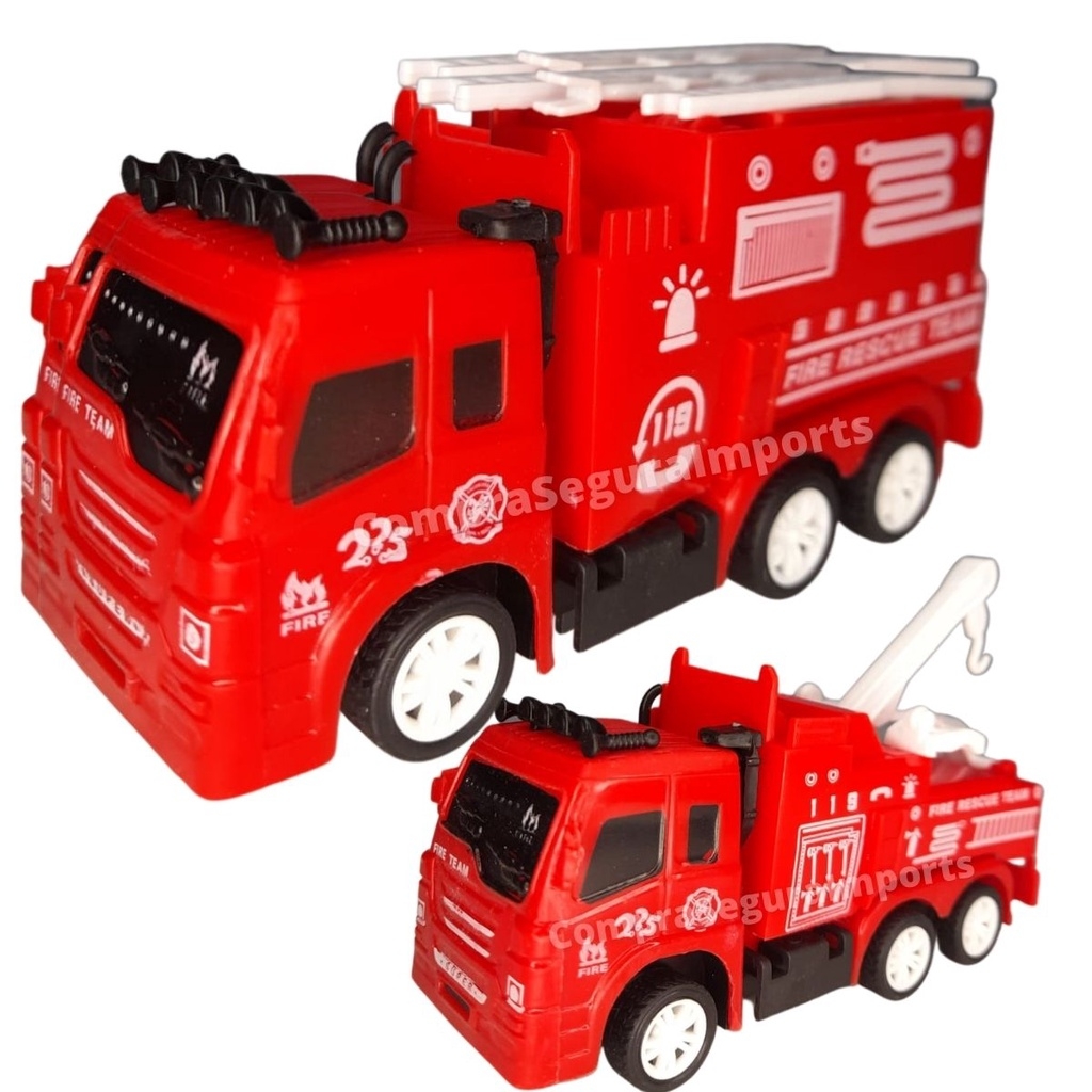 Kit Com 4 Veículos Bombeiros Em Ação - Conjunto Bombeiro Com Onibus E  Caminhões - Caminhão Fire Recue - Brinquedo Carrinho Infantil