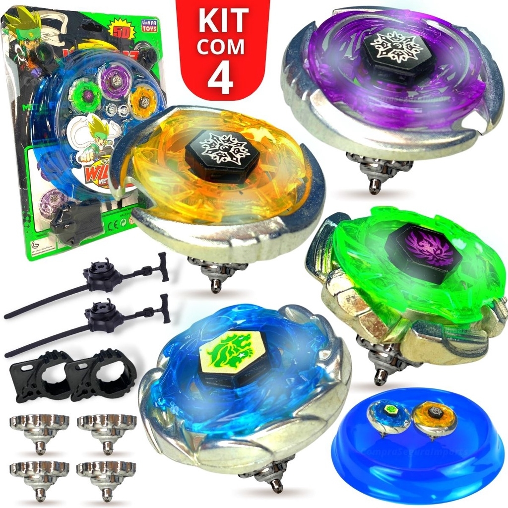 Bey Blade Brinquedo Lança Disco Infantil Kit com 4 Peões em