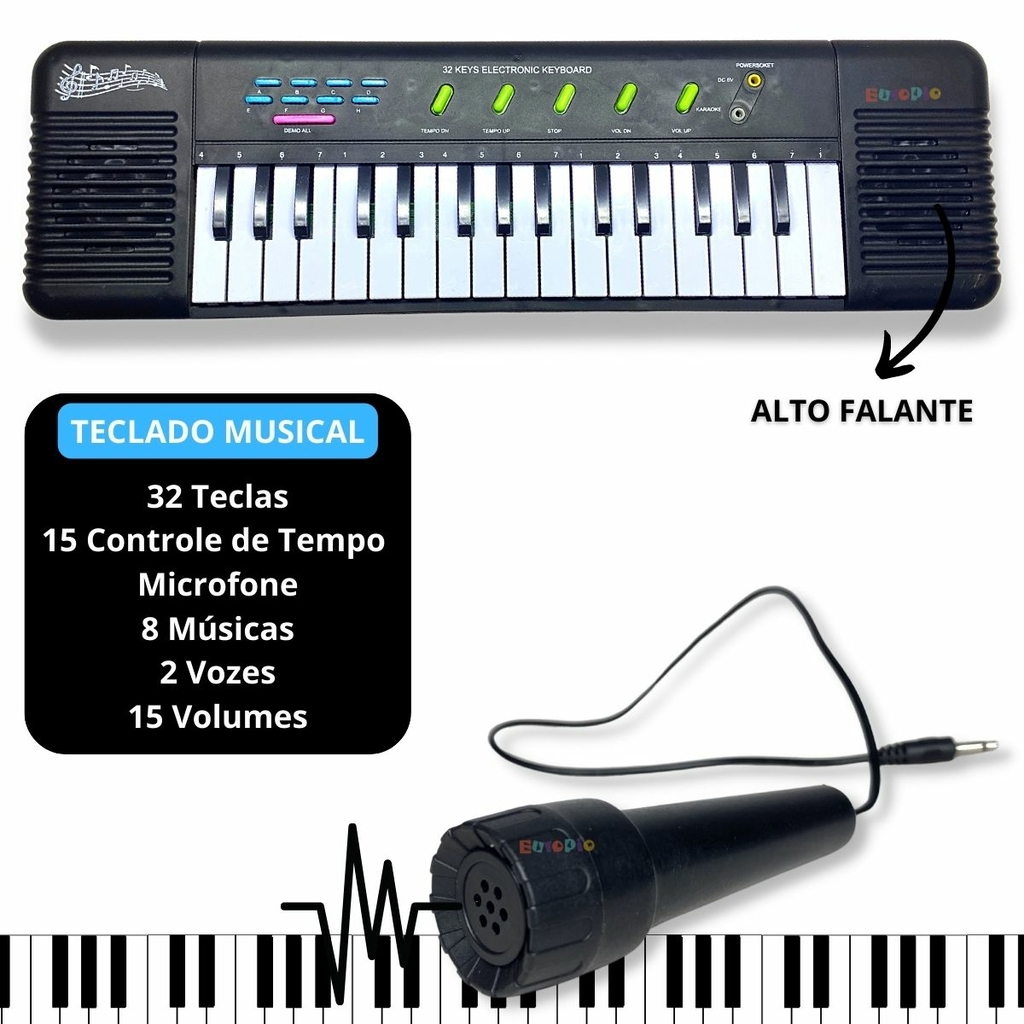 Teclado Musical Infantil Iniciantes c/ 54 Teclas + Microfone em