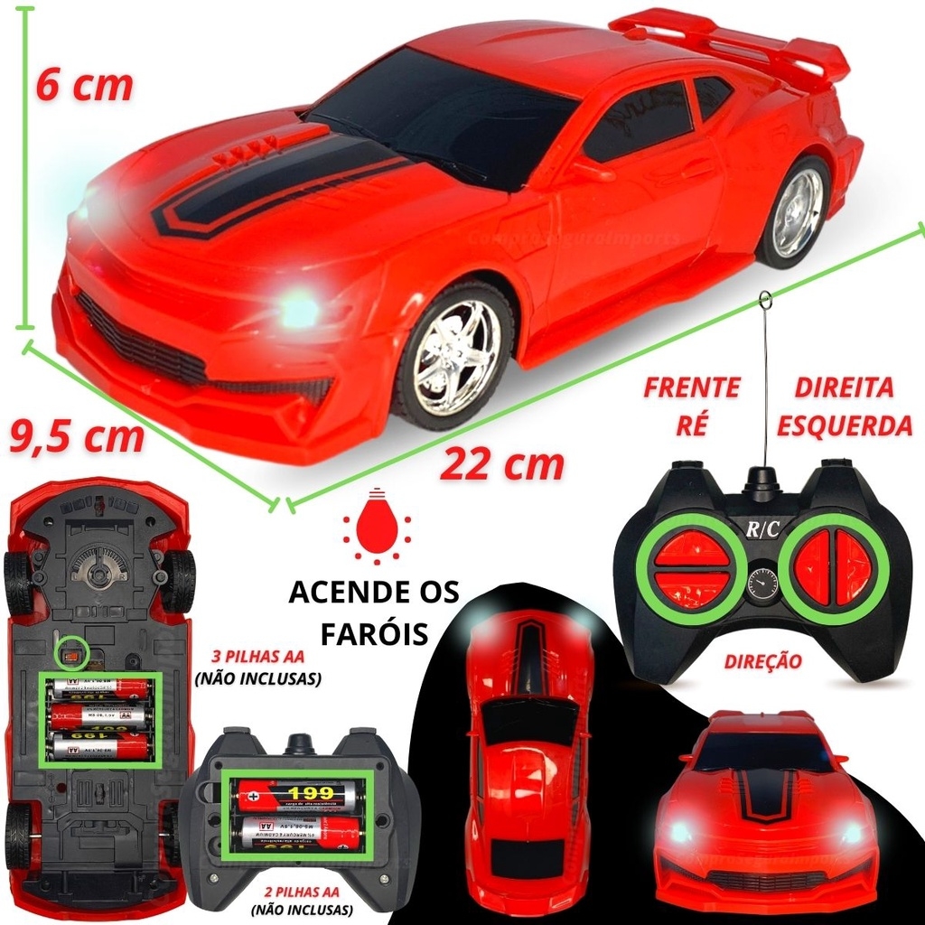 Brinquedo Carrinho Controle Remoto Camaro Possante Vermelho