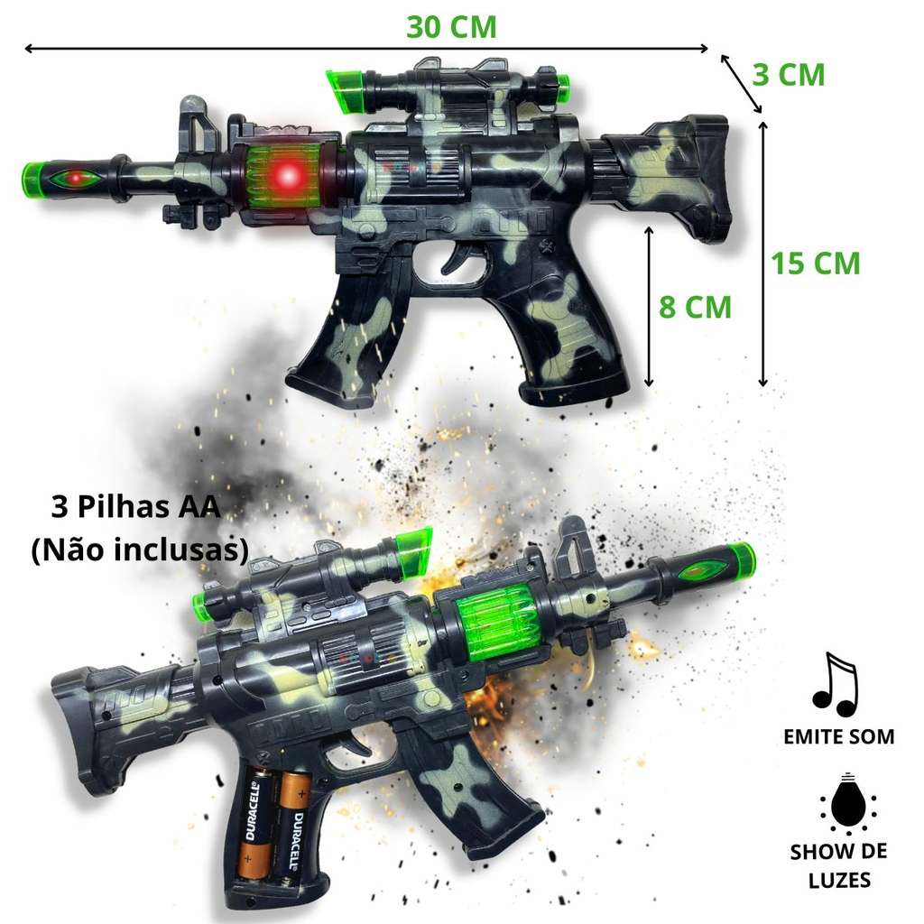 Arma Arminha Brinquedo Metralhadora com Som e Luz à pilha - Lynx