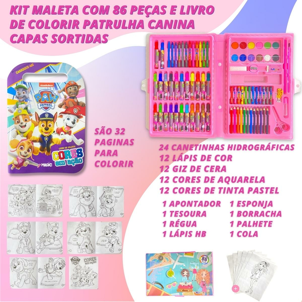 Kit Material Escolar Maleta Pintura Artística C/42 pcs Patrulha