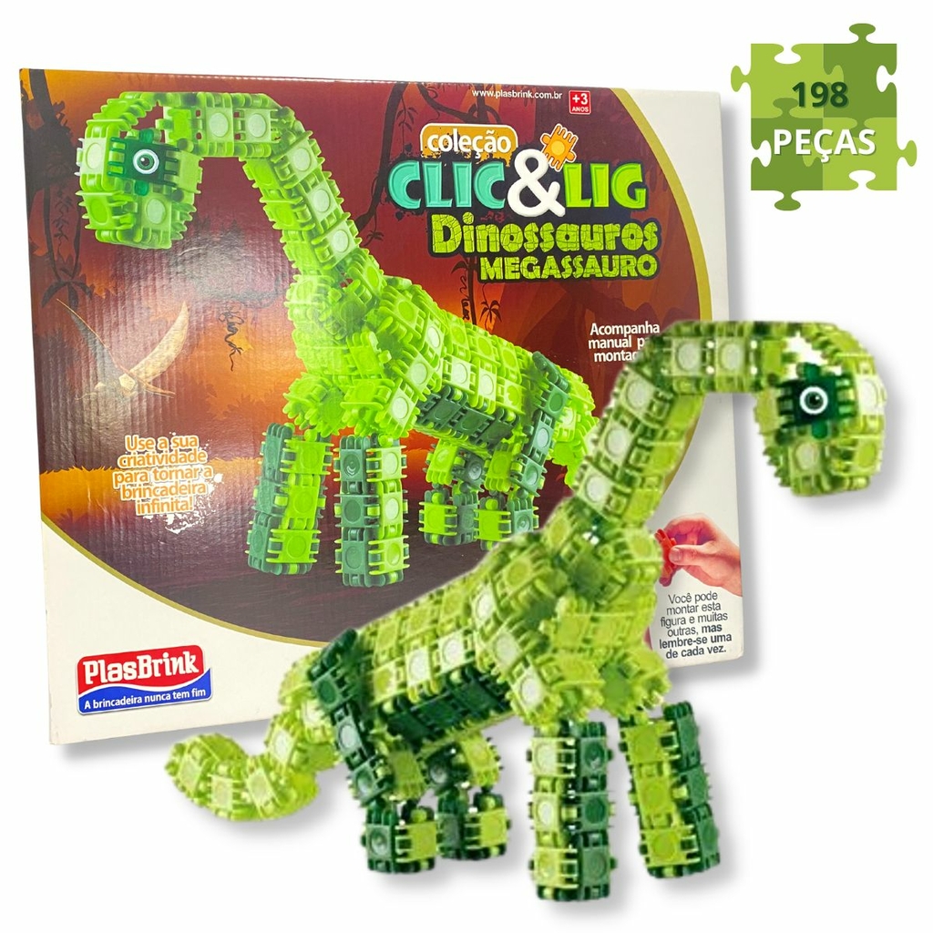 Blocos de Montar Dinossauro Brinquedo Infantil Clic E Lig