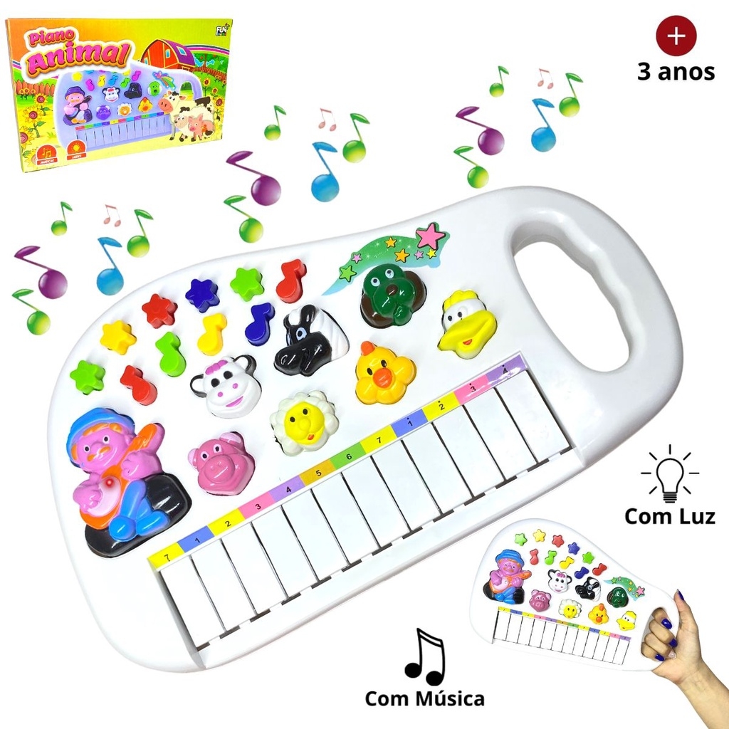 Piano Infantil Teclado Musical de Brinquedo Educativo Para Bebe Crianças  Pequenas 3 anos Fazendinha Sons de Animais