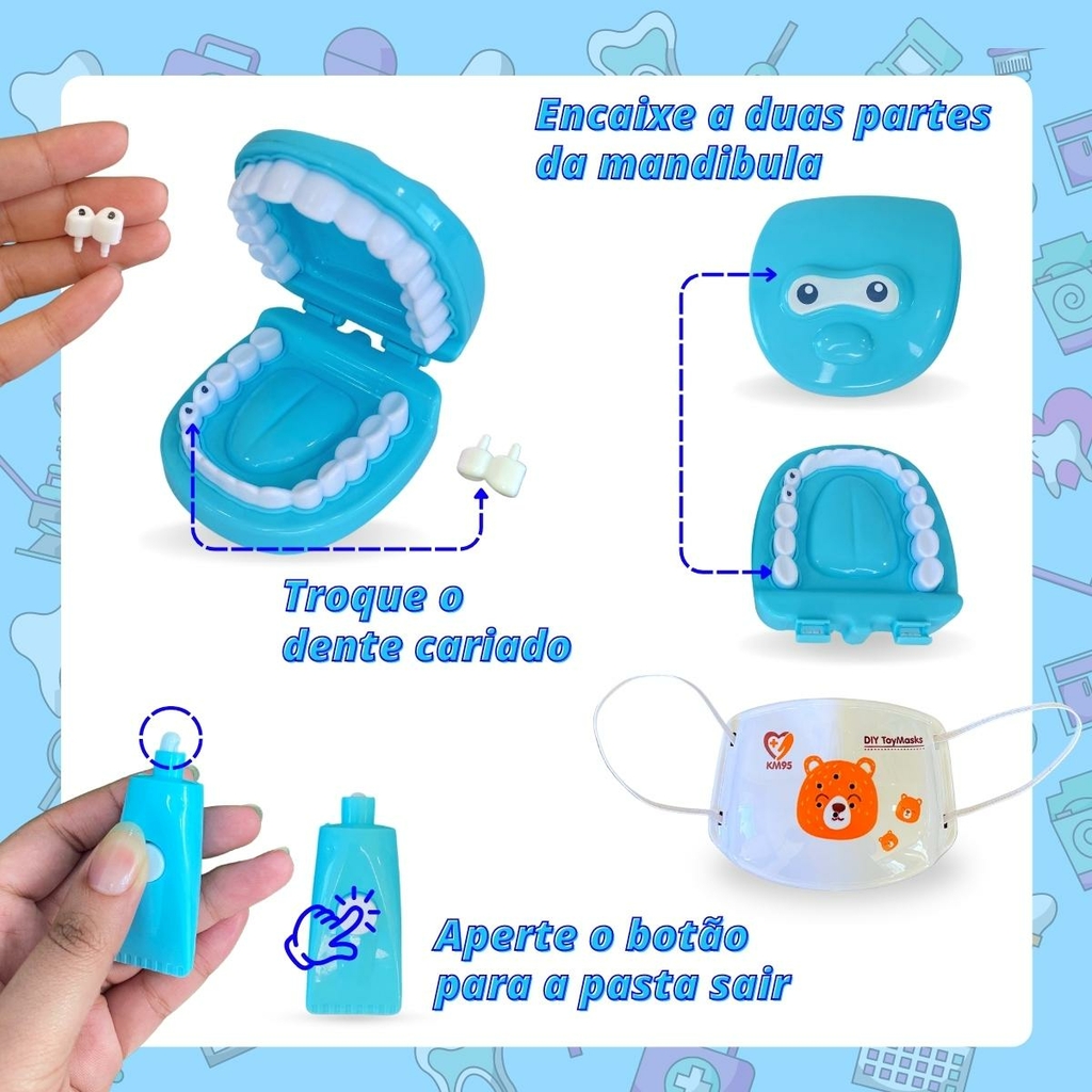 Brinquedo Kit Dentista Infantil Médico Doutor Didático - Azul