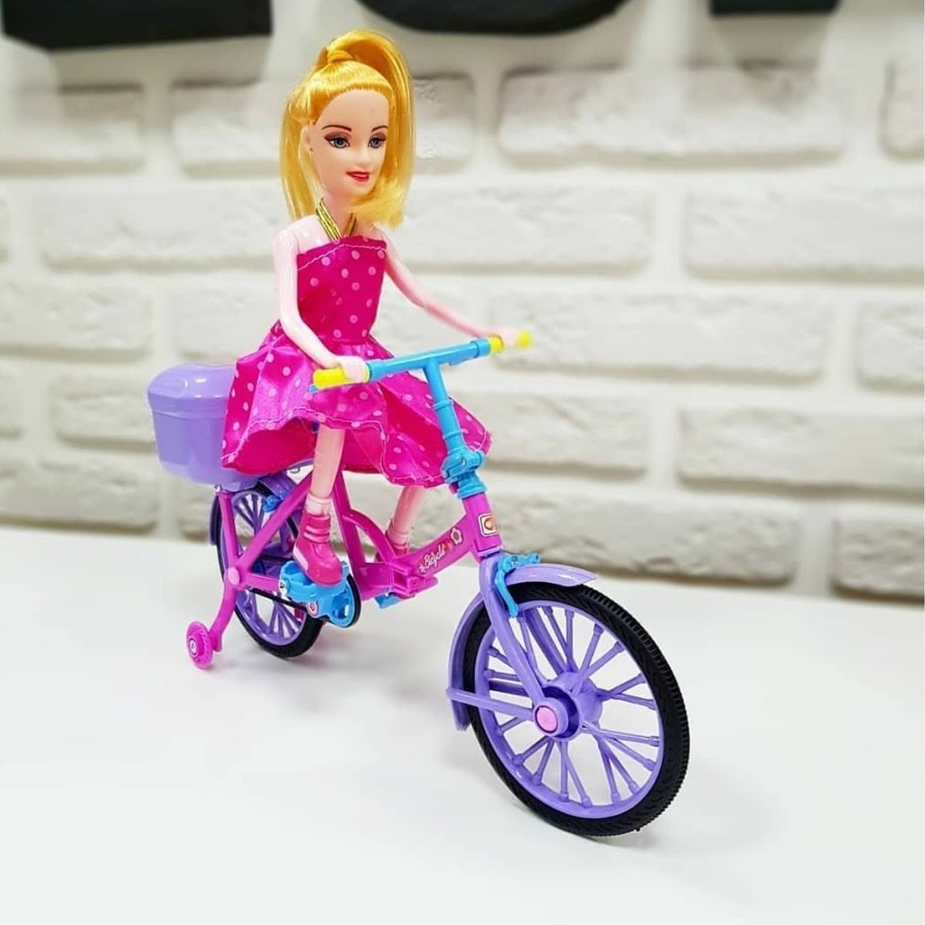 Boneca Articulada Tipo Barbie Musical Com Bicicleta E Acessórios