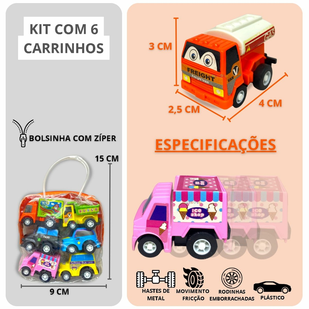 Kit Mini Carrinhos de Corrida a Fricção 6 Unidades - Cores e Modelos  Sortidos Brinquedos Bambalalão Brinquedos Educativos