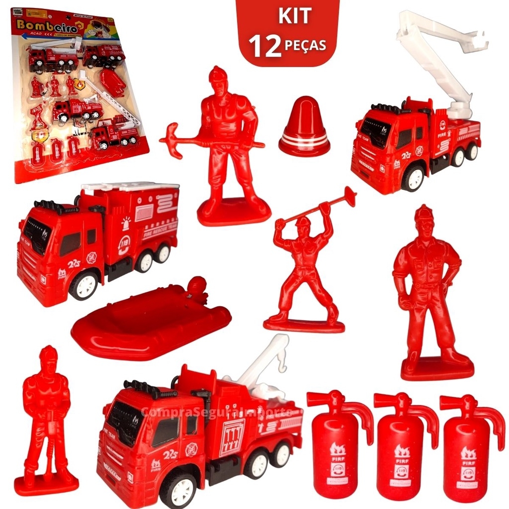 Brinquedo Caminhão Miniatura Bombeiros Resgate Vermelho A Fricção