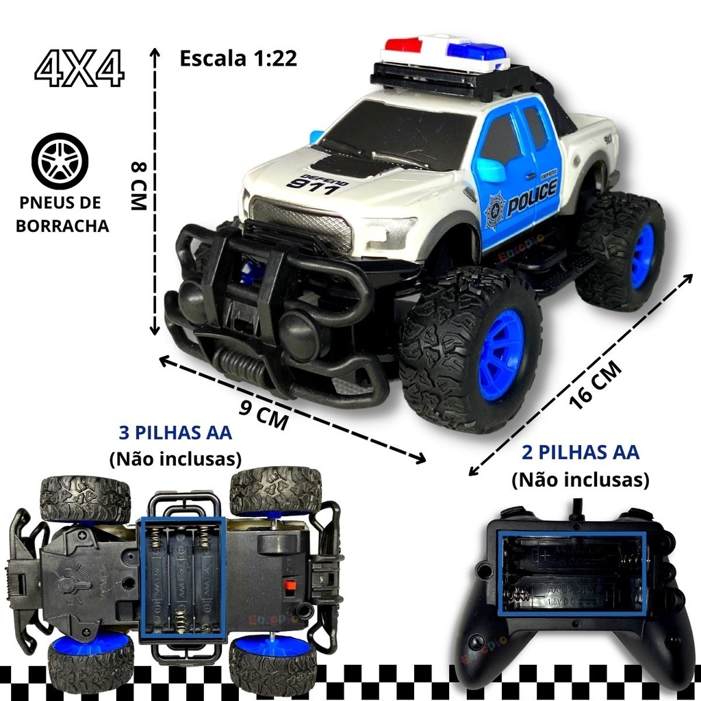 Carrinho De Controle Remoto Polícia 4x4 Monster Brinquedo