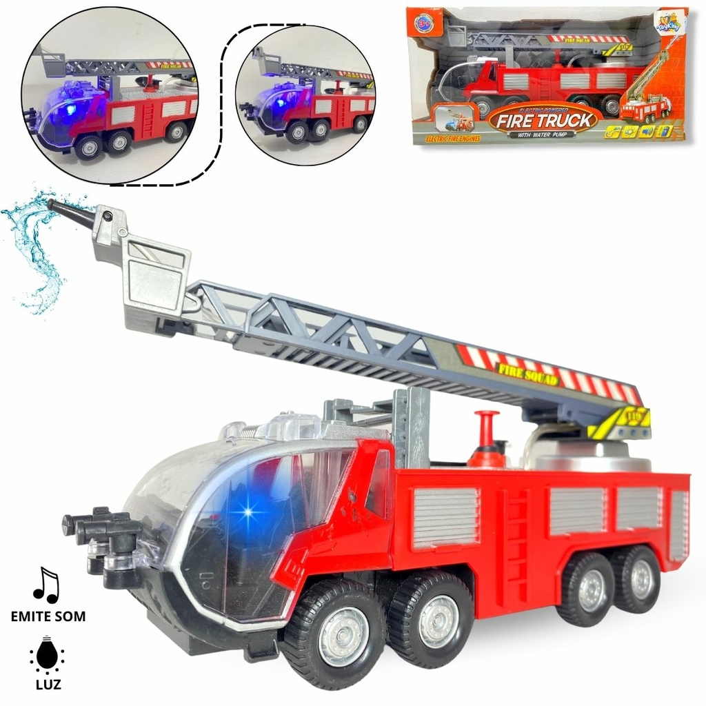 Caminhão De Bombeiro Brinquedo Realista C Som Luz Bate Volta