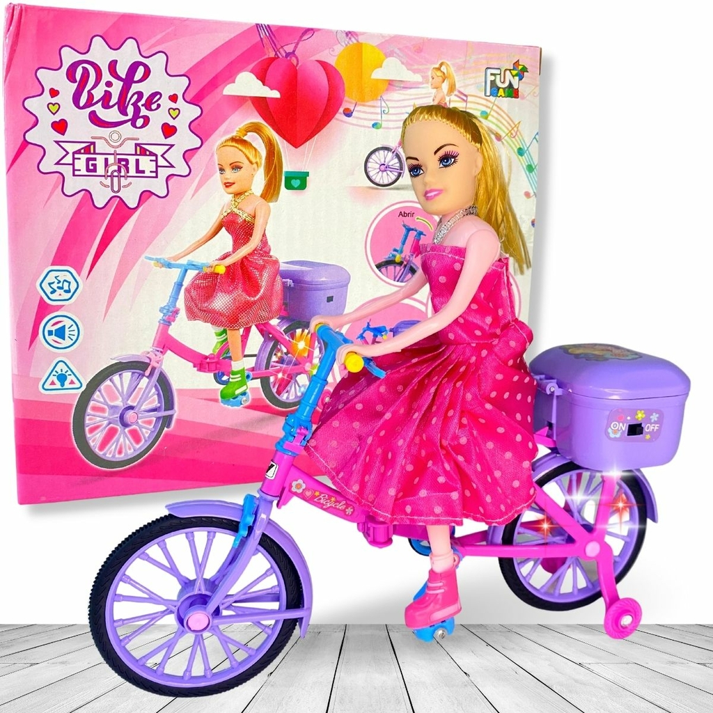 Boneca Articulada Tipo Barbie Musical Com Bicicleta E Acessórios