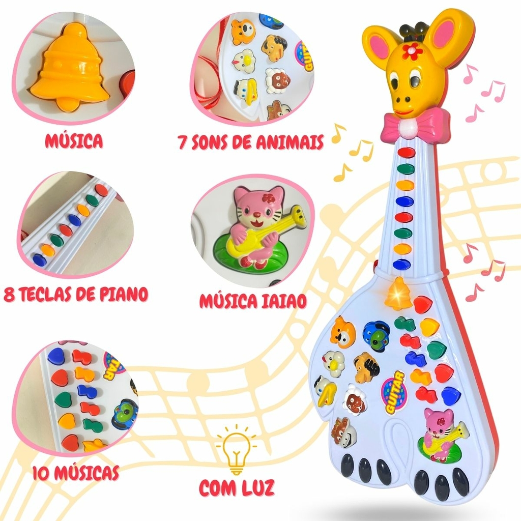 TECLADO PIANO GIRAFA MUSICAL INFANTIL SOM DE ANIMAIS 24 TECLAS