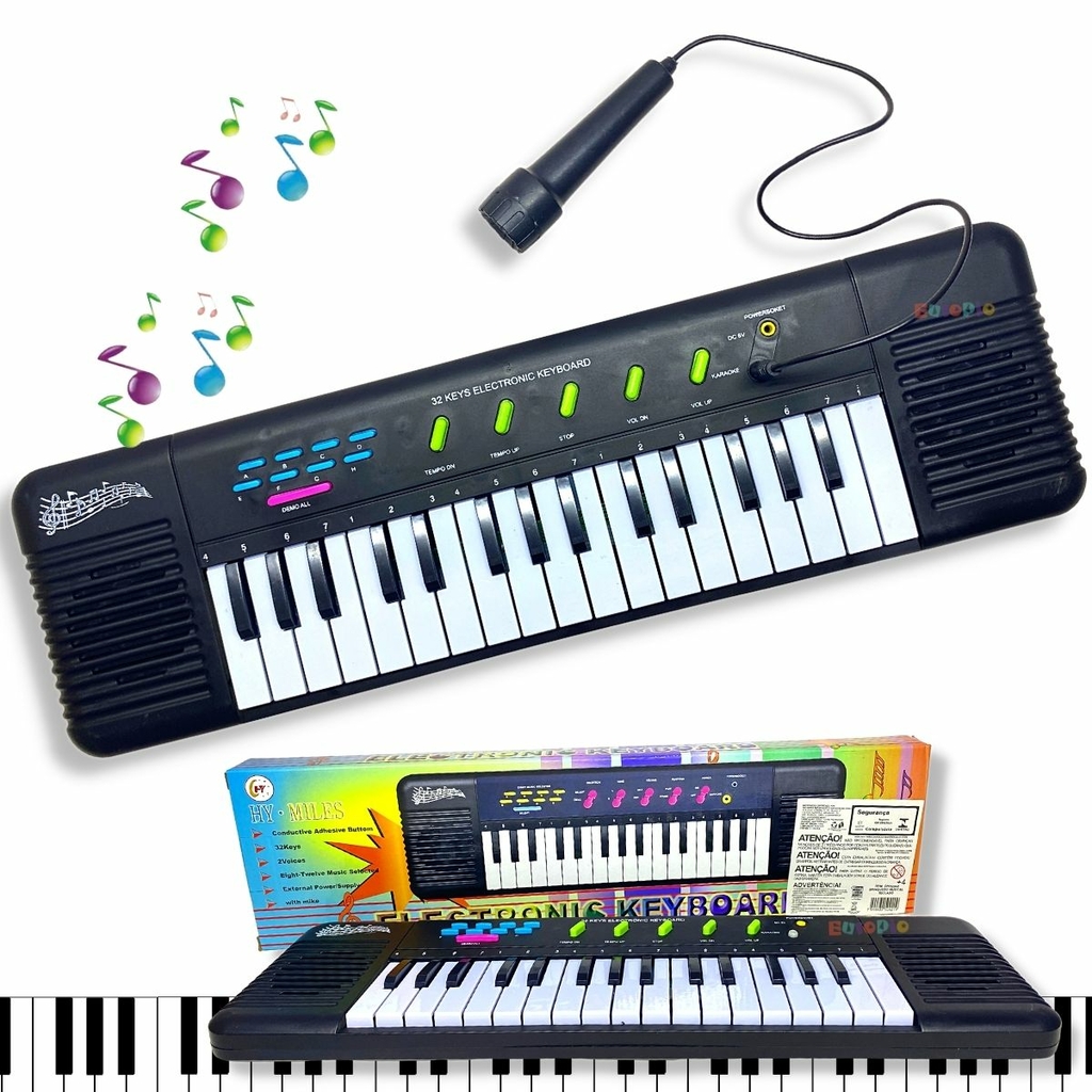 Teclado infantil musical 32 teclas keys com microfone piano