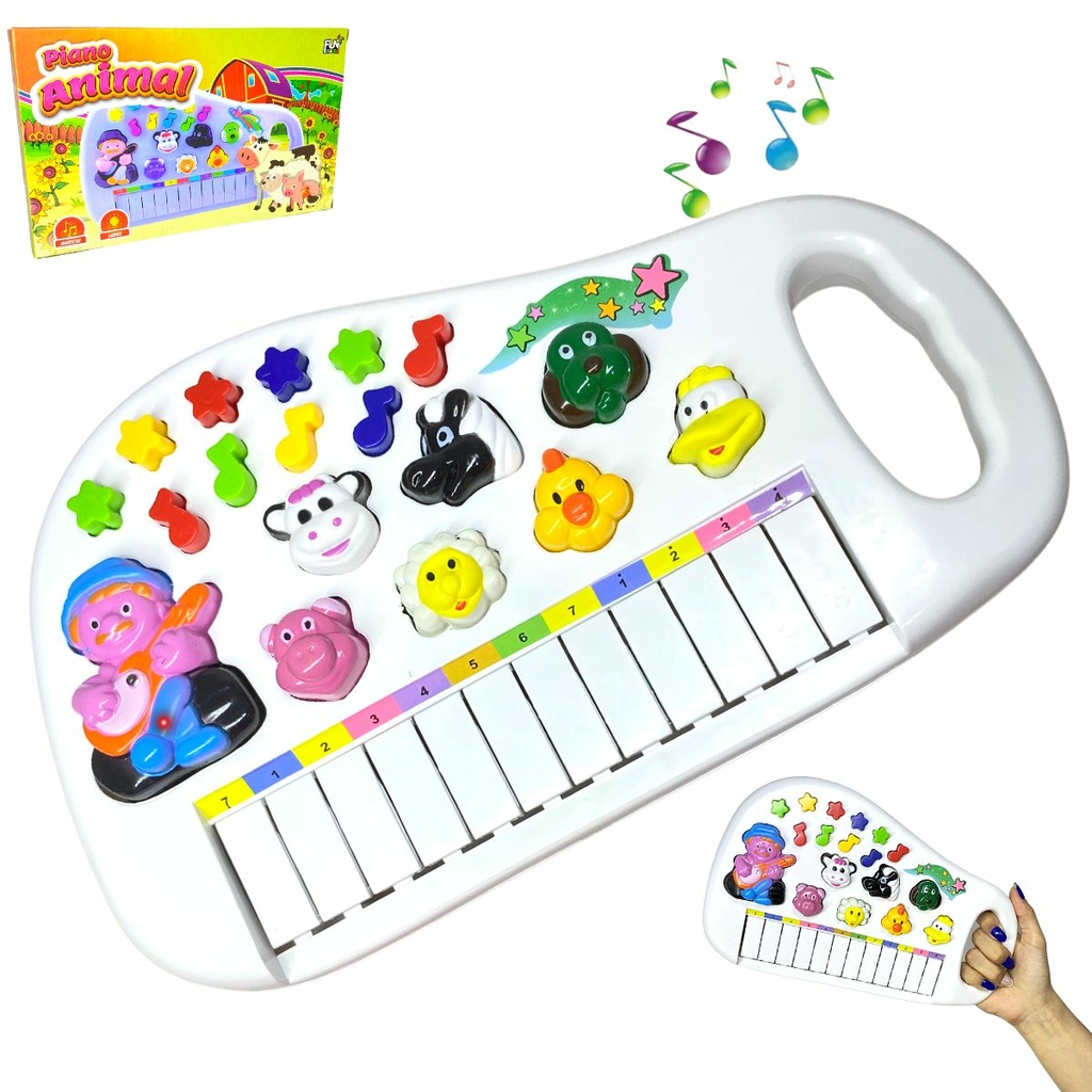 Teclado Infantil Fazendinha Branco Sons Animais Bebês Piano