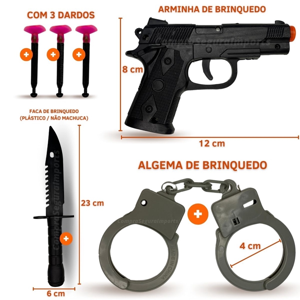 Pistola Arma Arminha de Brinquedo Lançador de Dardos 15 cm - Kasa