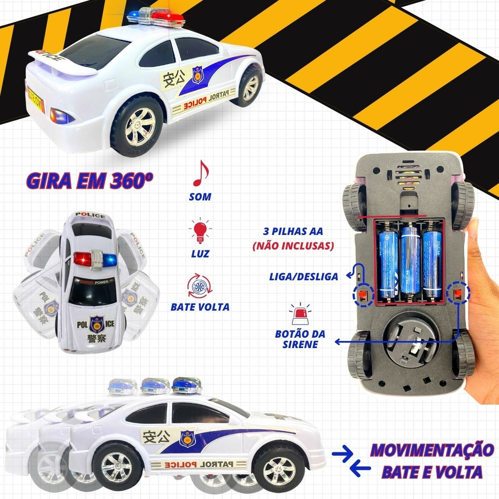 Carro Policia Bate E Volta Musical Brinquedo P/ Bebê C/ Som