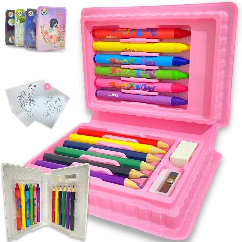 Estojo De Pintura Com 98 Peças Para Meninas Kit Escolar Rosa 98 Peças  Estojo Maleta Pintura Desenhar