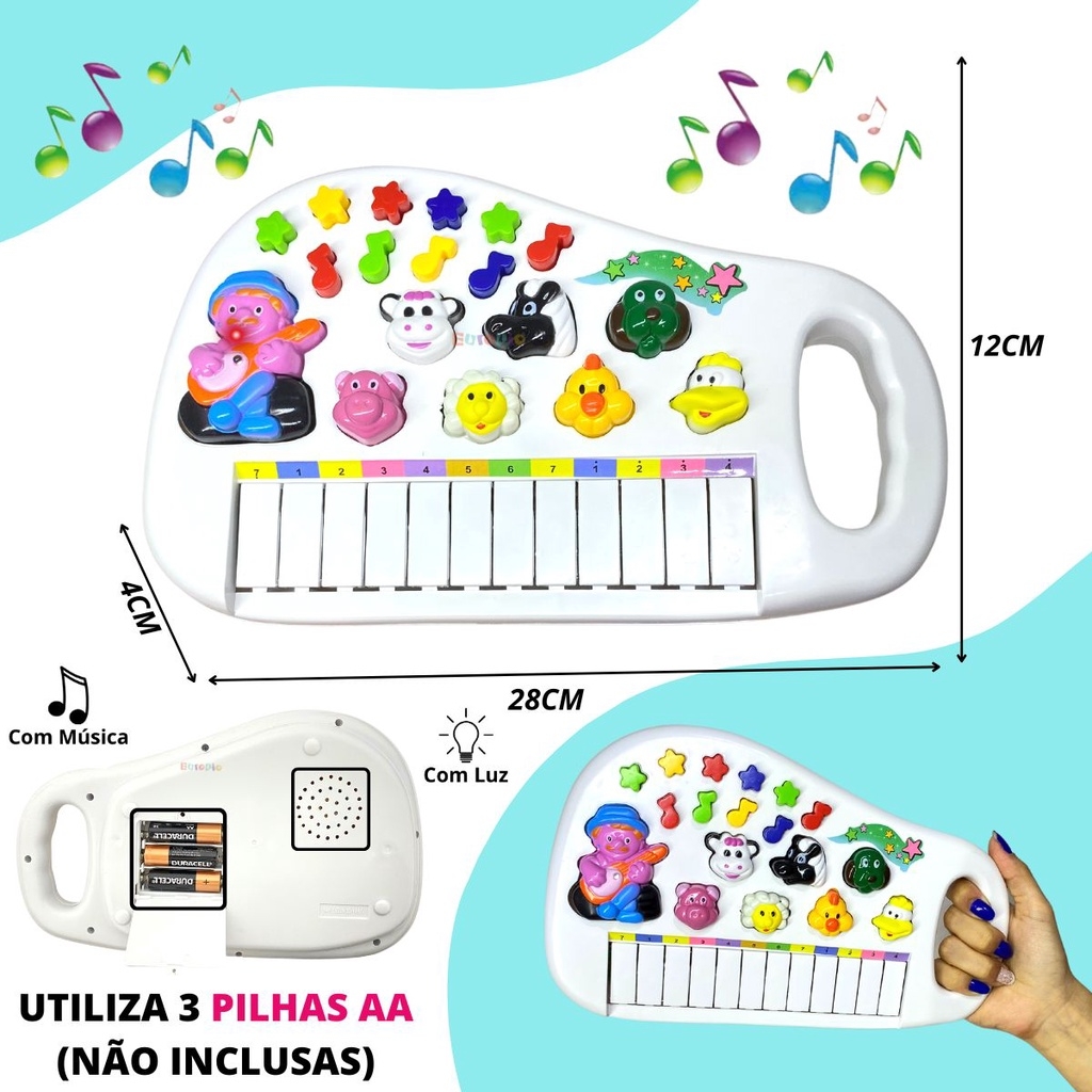 Teclado Músicas Sons Animais Fazenda Piano Educativo 4 Pilha