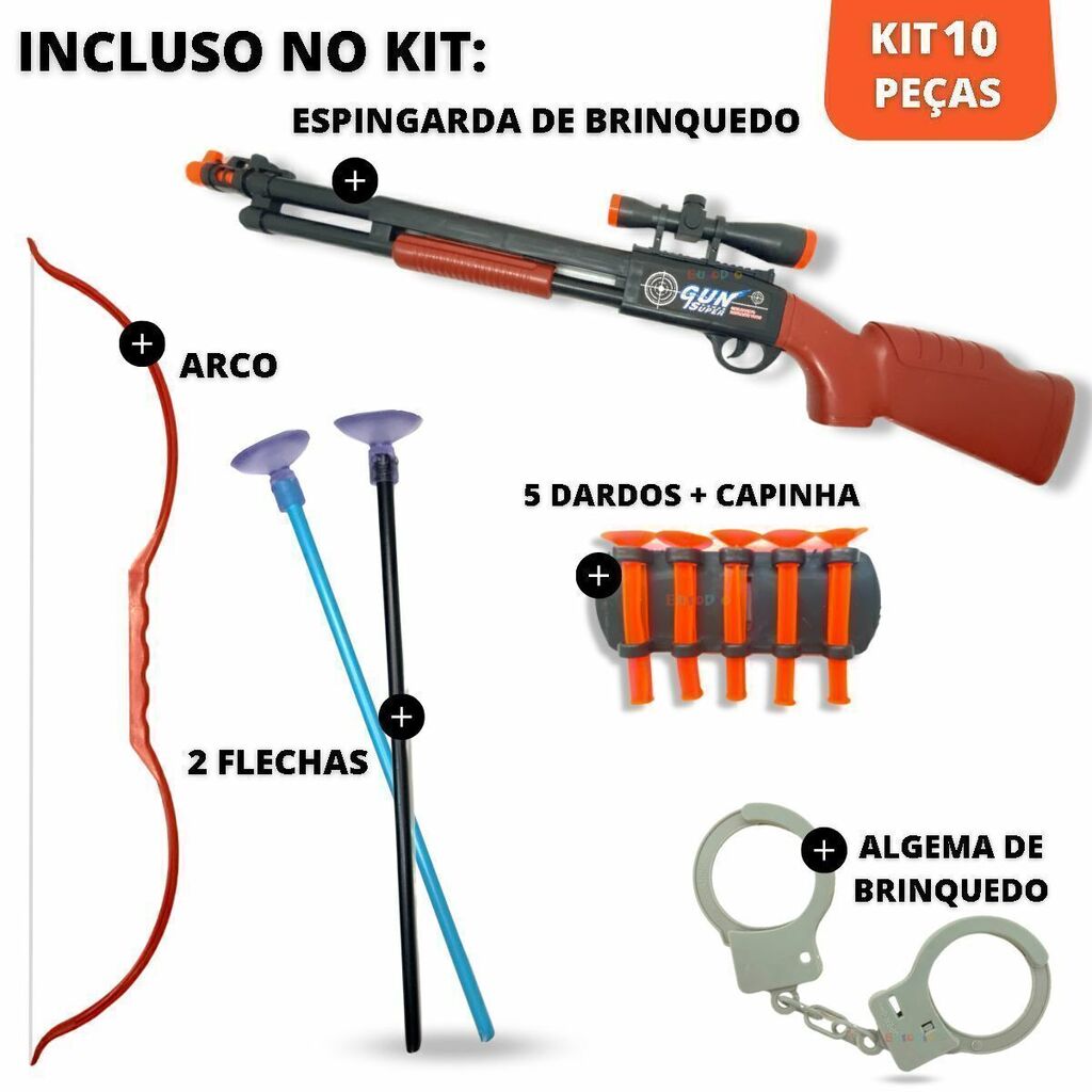 Arminha De Brinquedo Espingarda + Arco E Flecha Infantil Kit