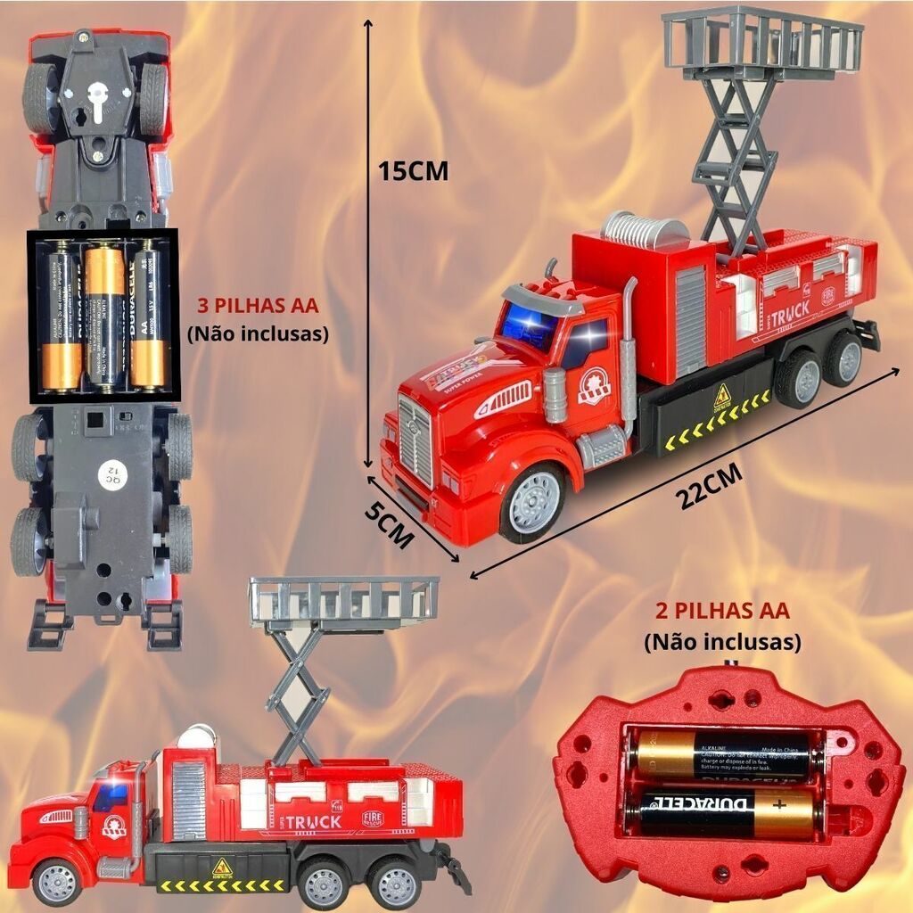 Caminhão de Brinquedo Bombeiros Controle Remoto com 6 Funções +