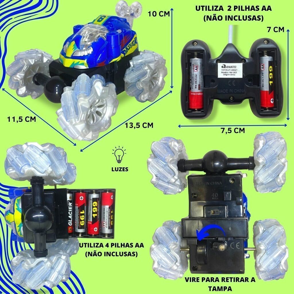 Carrinho Controle Remoto Maluco 360° Com Luz Brinquedo Infantil