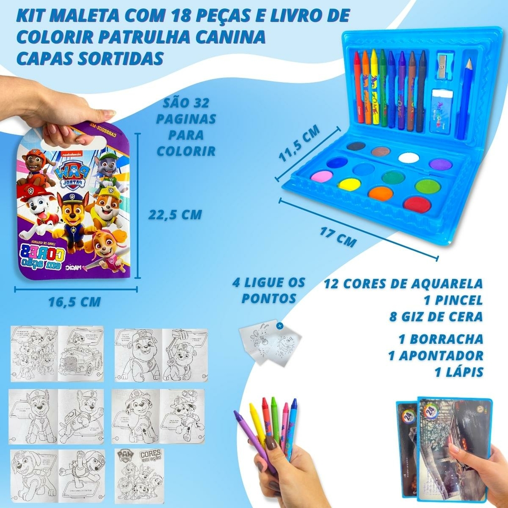 Kit de Pintura Infantil Patrulha Canina c/ Maleta 18 Peças