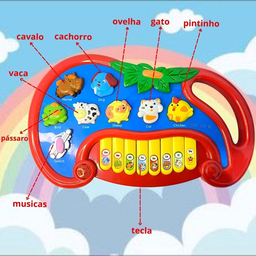 Teclado Musical Infantil Pianinho Musicas Bichos Moranguinho