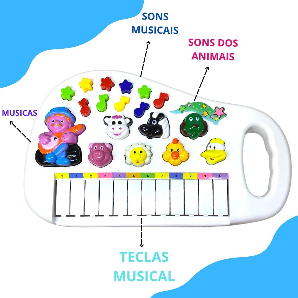 Pianinho Teclado Musical Infantil Som Luz Fazendinha Animais