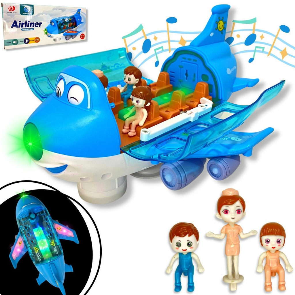 Avião De Brinquedo Musical Gira 360 Bate E Volta Com Som Luz