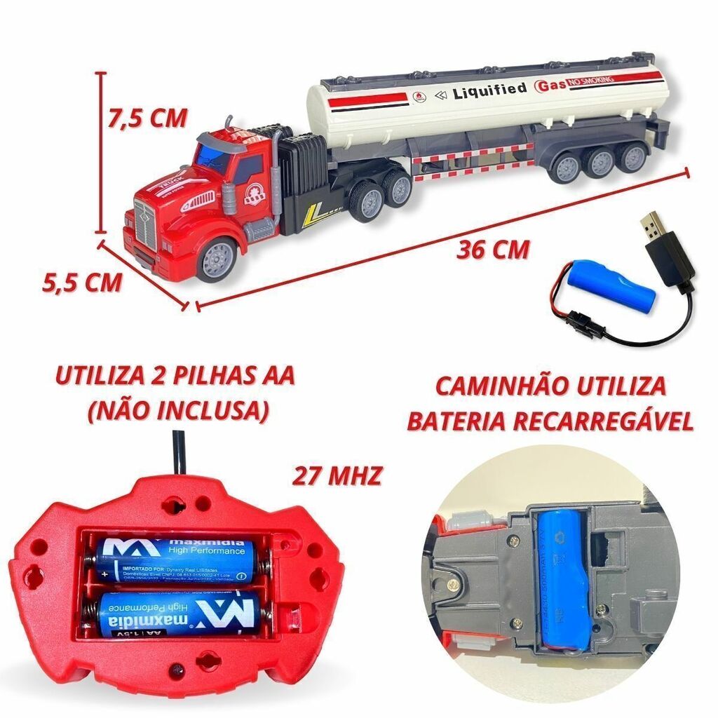 Caminhão Tanque Carrinho Controle Remoto Total Bateria Recarregável