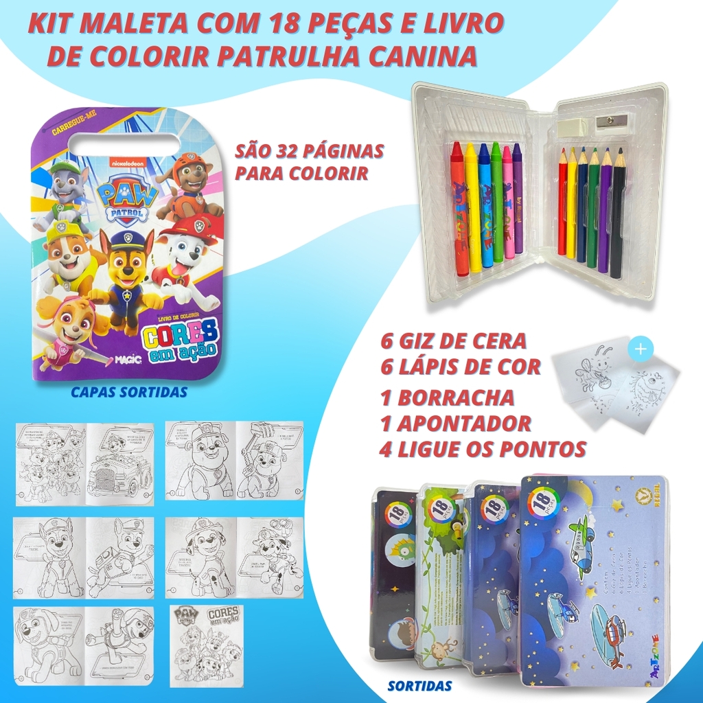 Kit de Pintura Infantil Patrulha Canina com Maleta 18 Peças