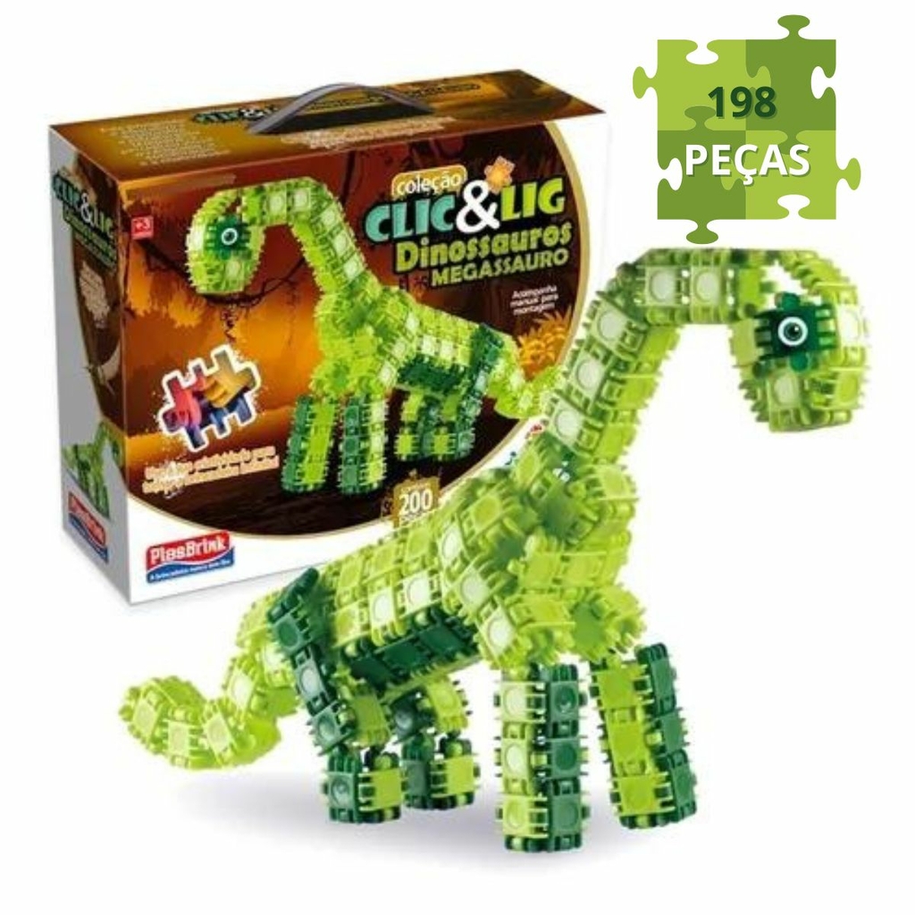 Blocos de Montar Dinossauro Brinquedo Infantil Clic E Lig