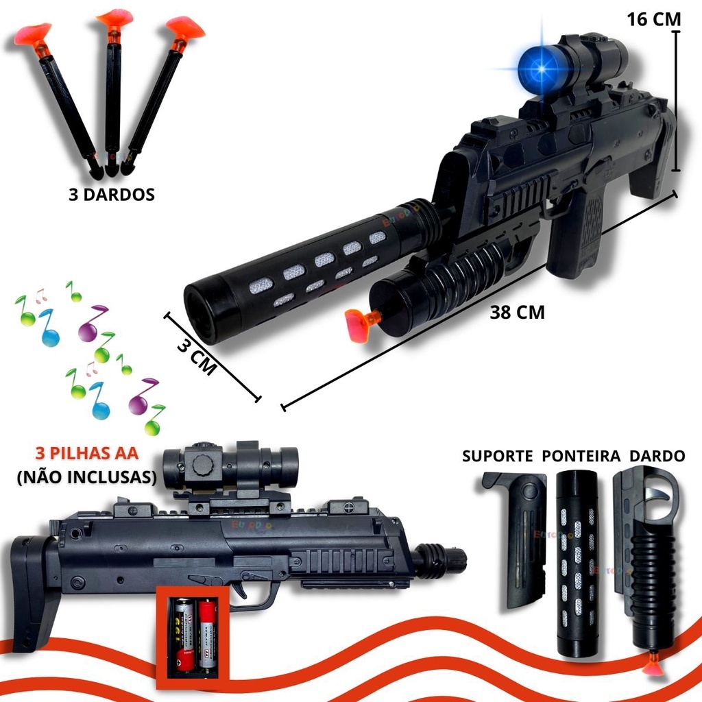 Pistola Militar Com Mira Brinquedo Com Som E Luz