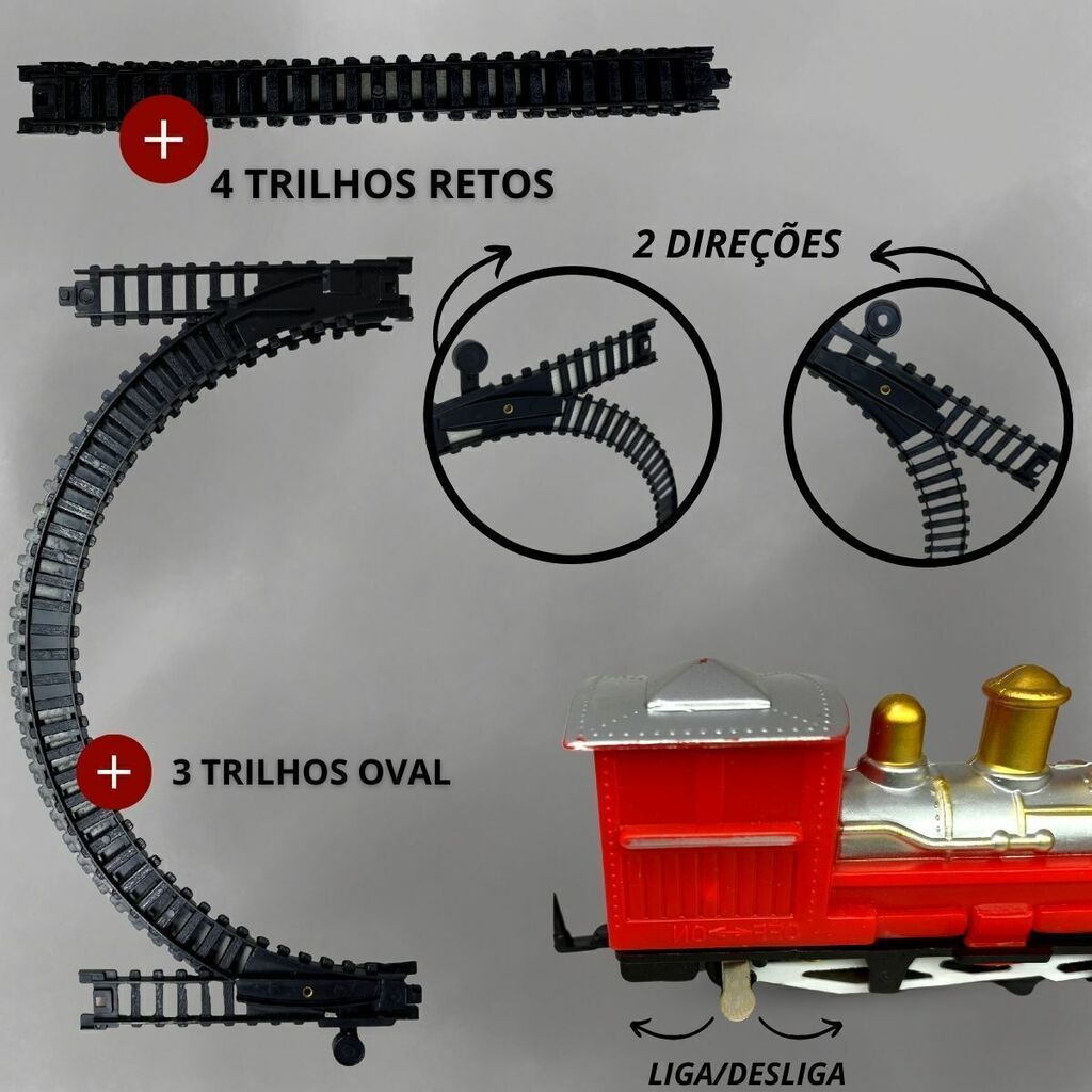 Trem Brinquedo Locomotiva Som E Luz 4 Vagoes