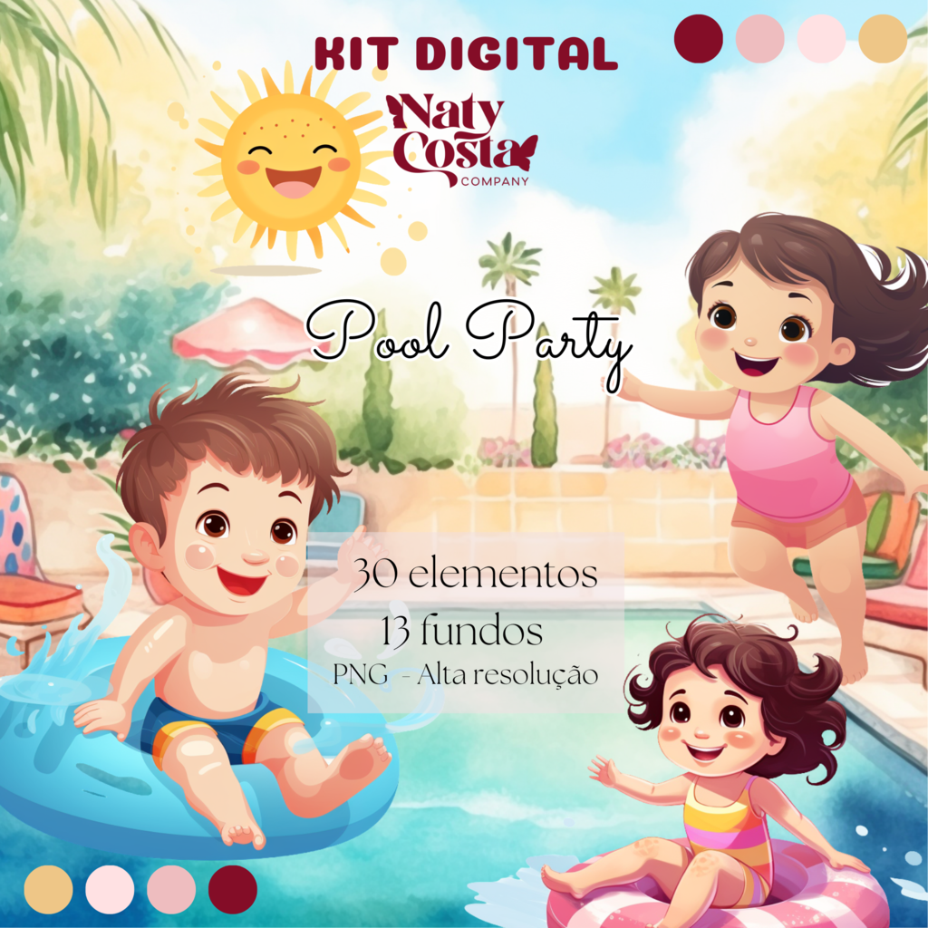 Kit Digital Pool Party - Comprar em Naty Costa